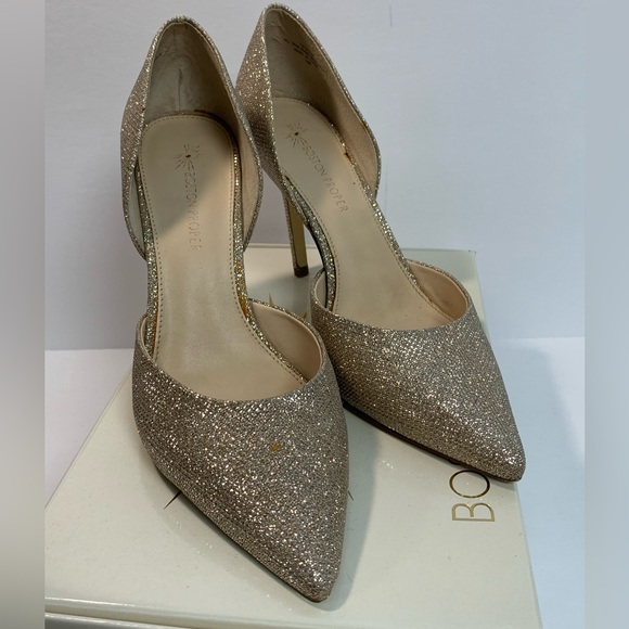 Boston Proper Womens 10 Glitter Gold Pointed Toe Heels - Picture 6 of 11
